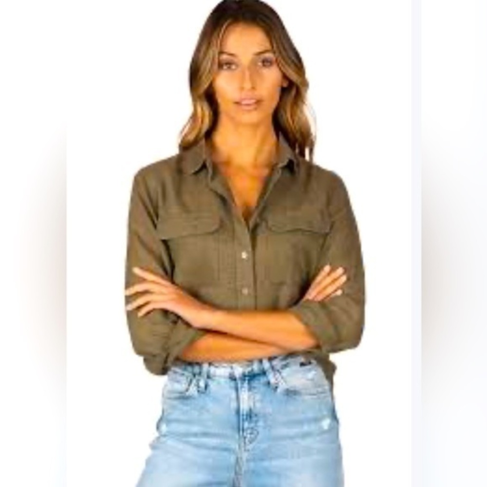 Sam Edelman olive green utility button up long sleeve shirt size small